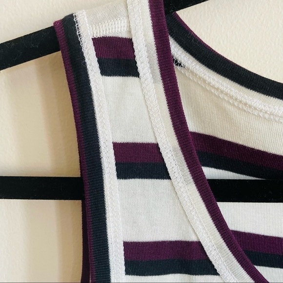 THREE DOTS Bloomingdale’s Striped Scoop Neck Tank Top Purple White Black NWOT - Picture 2 of 6